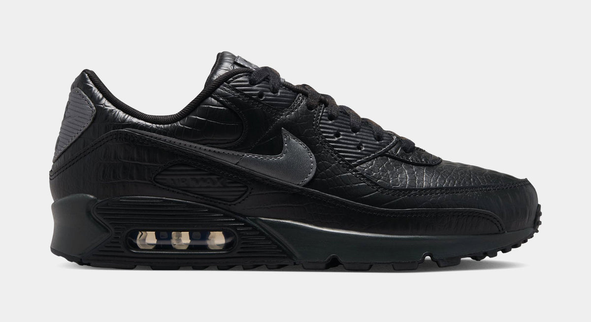 Air Max 90 Premium Black Croc Leather Mens Running Shoes (Black/Metallic Dark Grey/Anthracite)