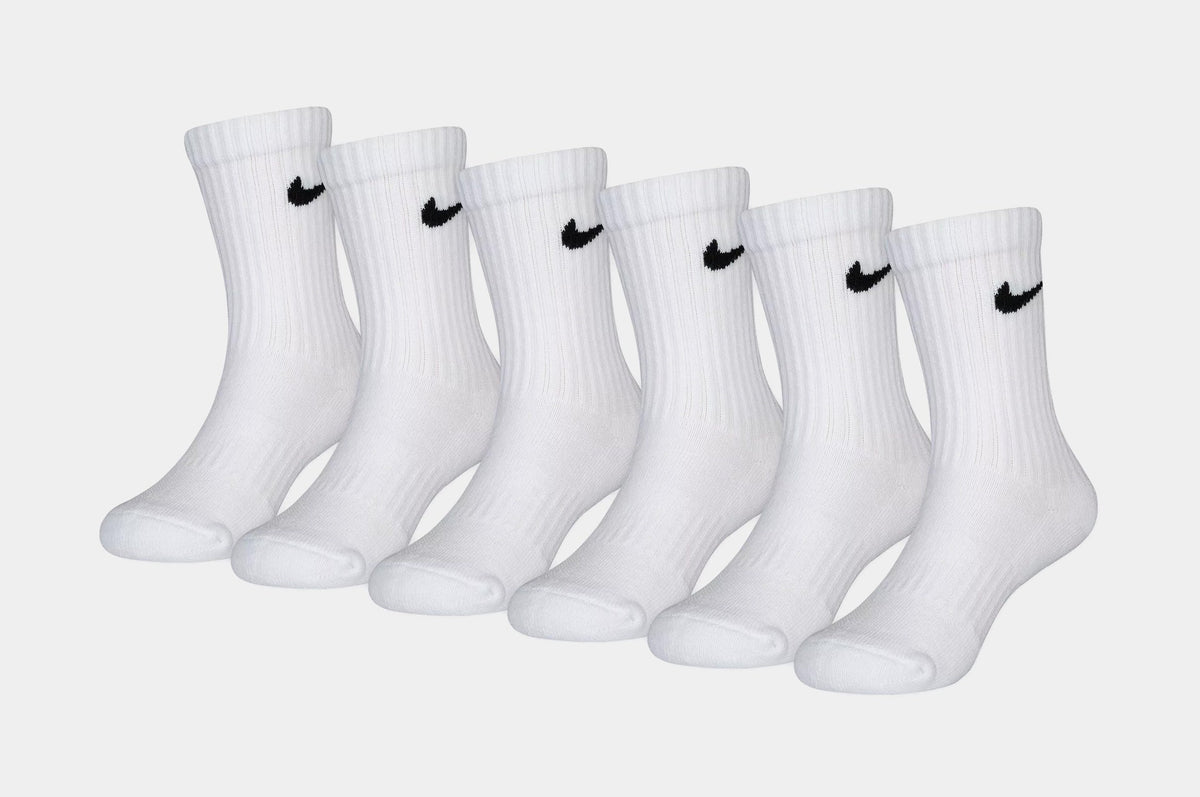 Dri Fit 6 Pack Logo Crew Preschool Socks (White)