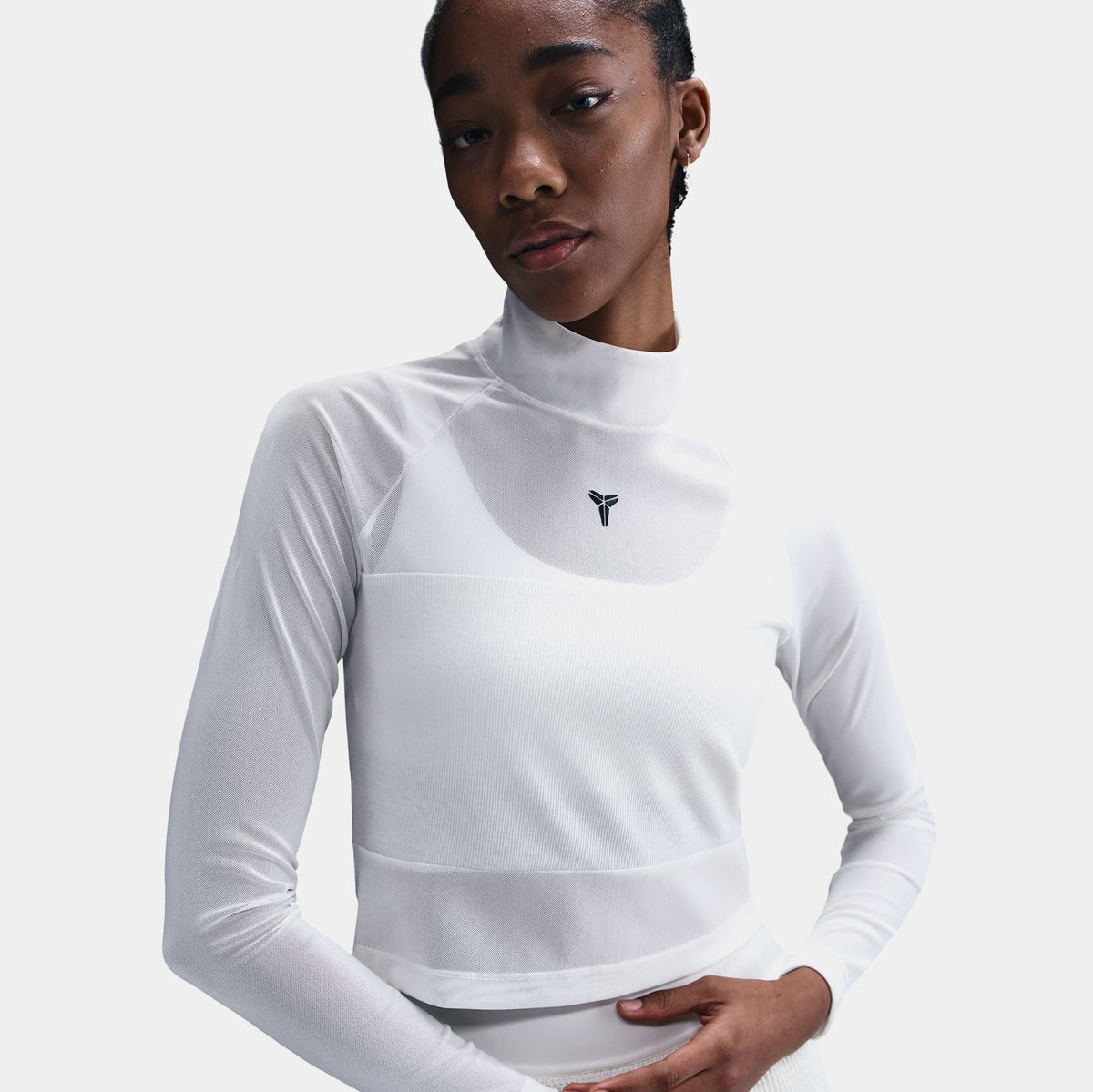 Kobe Cropped Womens Long Sleeve Shirt (Beige/Black)