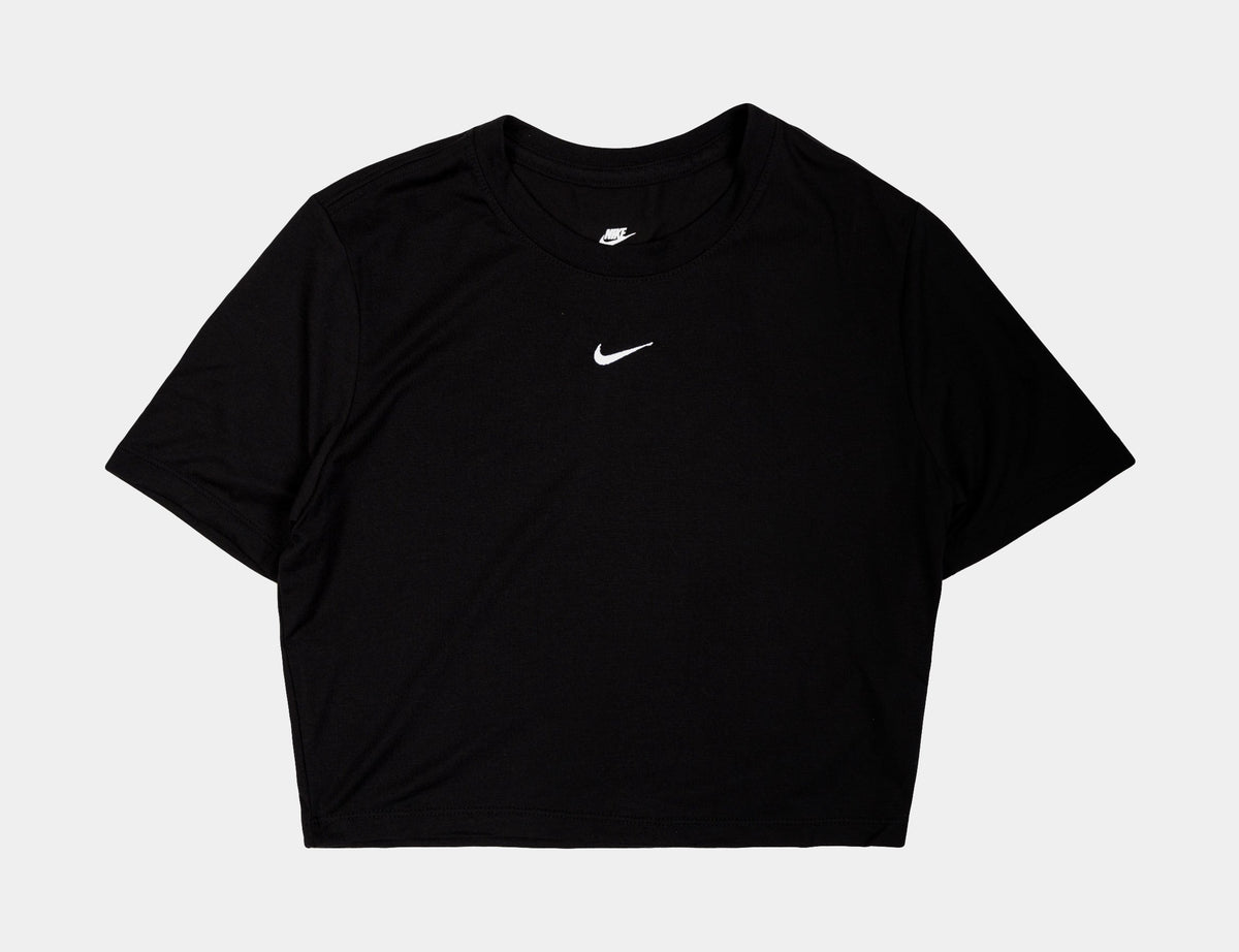 Essential Slim Crop Womens Short Sleeve Shirt (Black)