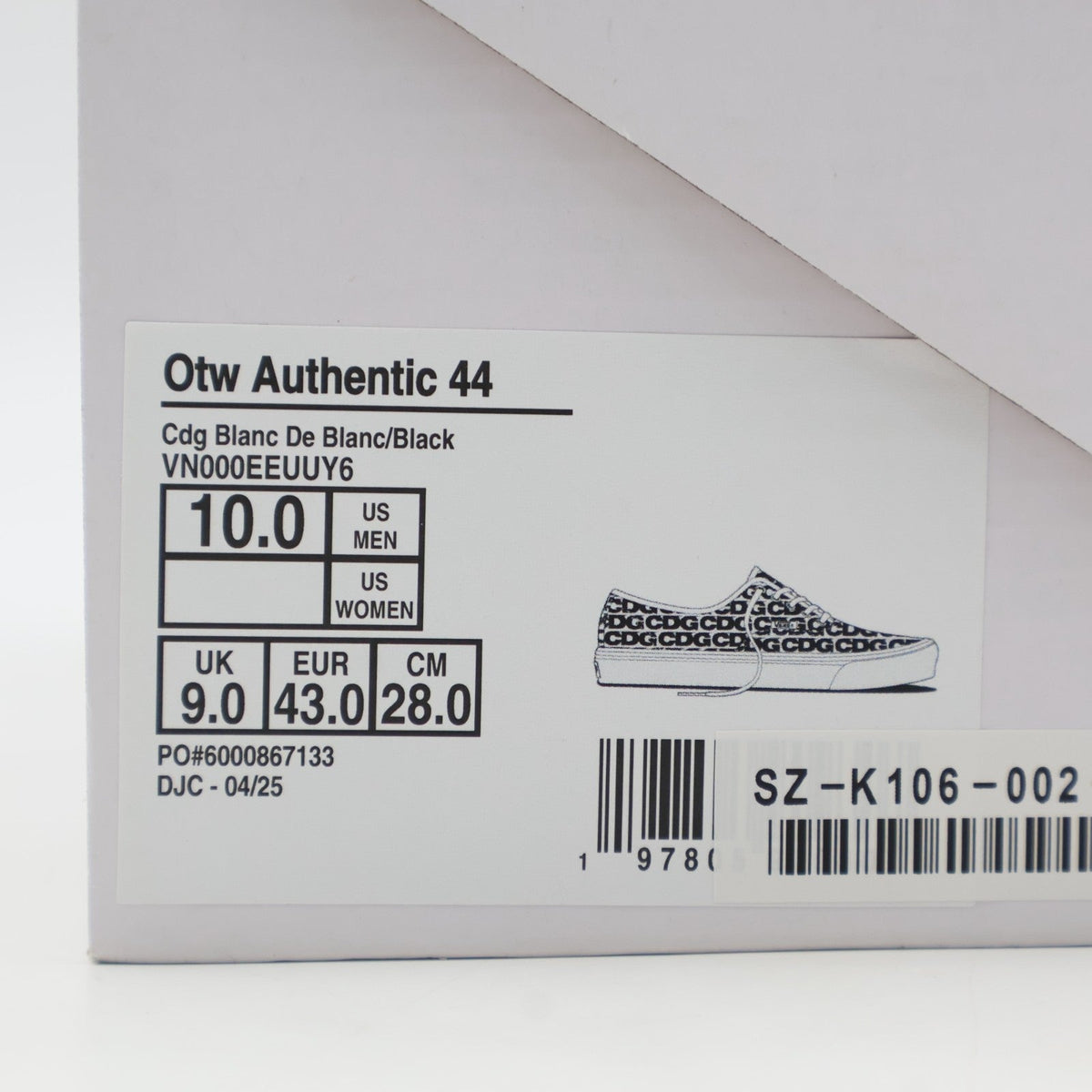 VN000EEUUY6 CDG (COMME des GARCONS) Ã OTW by Vans Authentic White (Men's)