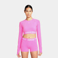 Pro Dri Fit Cropped Womens Long Sleeve Shirt (Playful Pink/White)