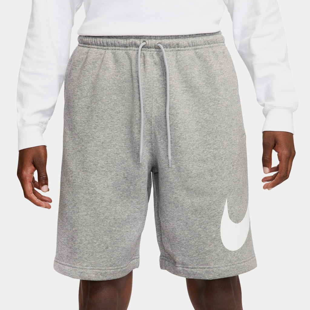 Club Fleece Swoosh Graphic Mens Shorts (Dark Grey Heather/Light Grey/White)